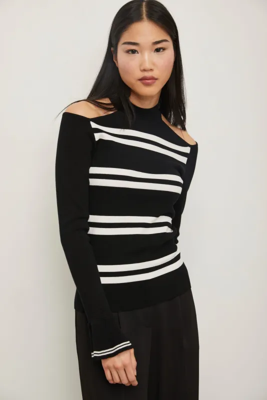 Cold Shoulder Striped Sweater sold by Tristan Style