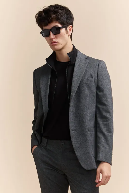 Fitted two tone twill blazer removable collar sold by Tristan Style