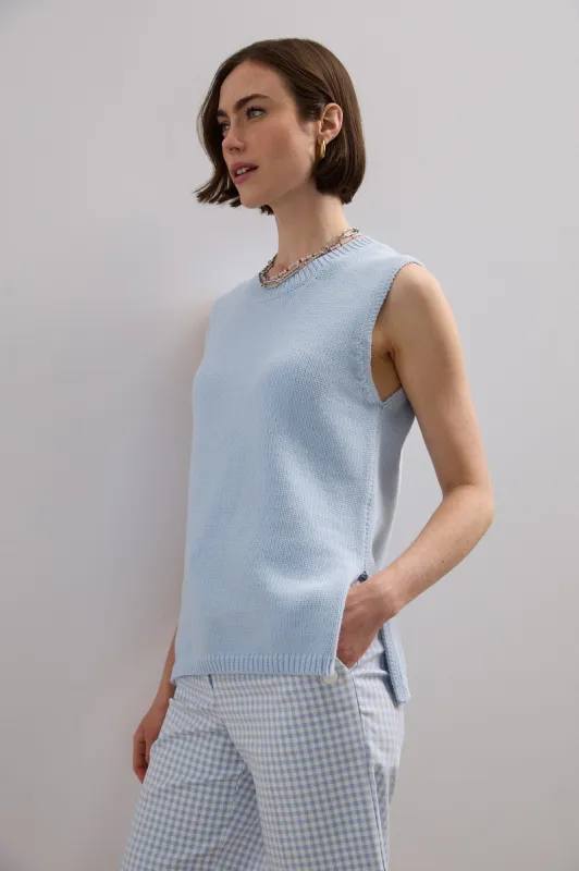 Crew neck sleeveless sweater sold by Tristan Style