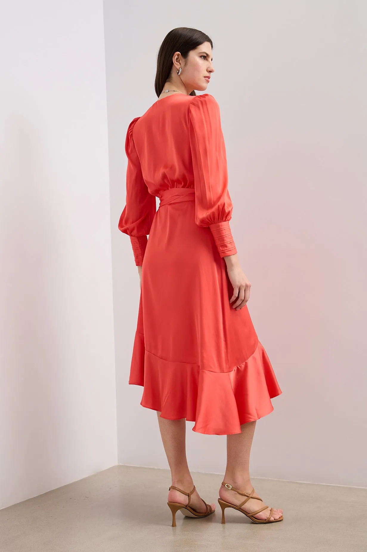 Satin wrap dress with puff sleeves sold by Tristan Style product image thumbnail 2