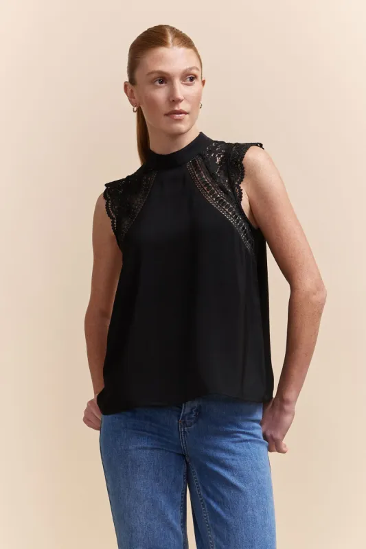Mock neck top with lace sold by Tristan Style