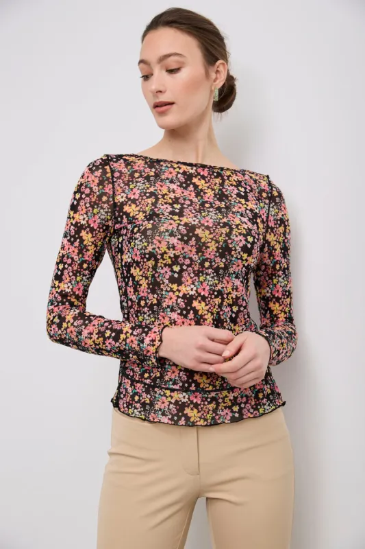 Floral print micromesh top sold by Tristan Style