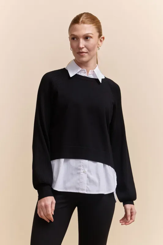 Jersey & woven top for layering sold by Tristan Style