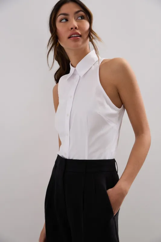 Poplin sleeveless button shirt sold by Tristan Style