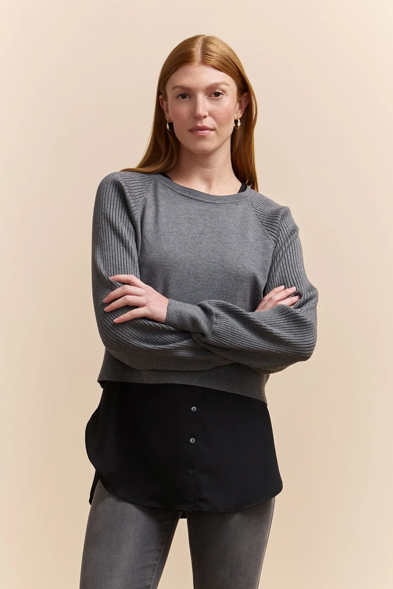 Jersey & woven top for layering sold by Tristan Style