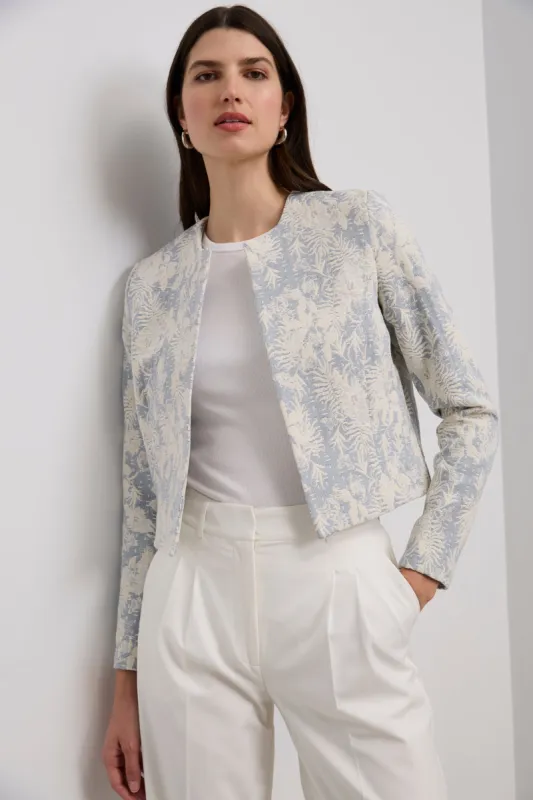 Jacquard crop blazer sold by Tristan Style
