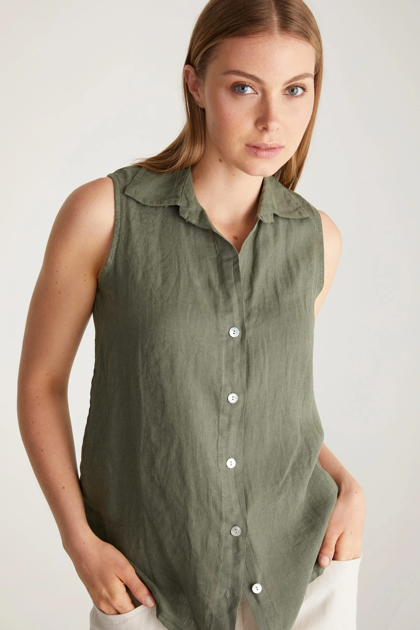 Linen sleeveless blouse sold by Tristan Style product image thumbnail 5
