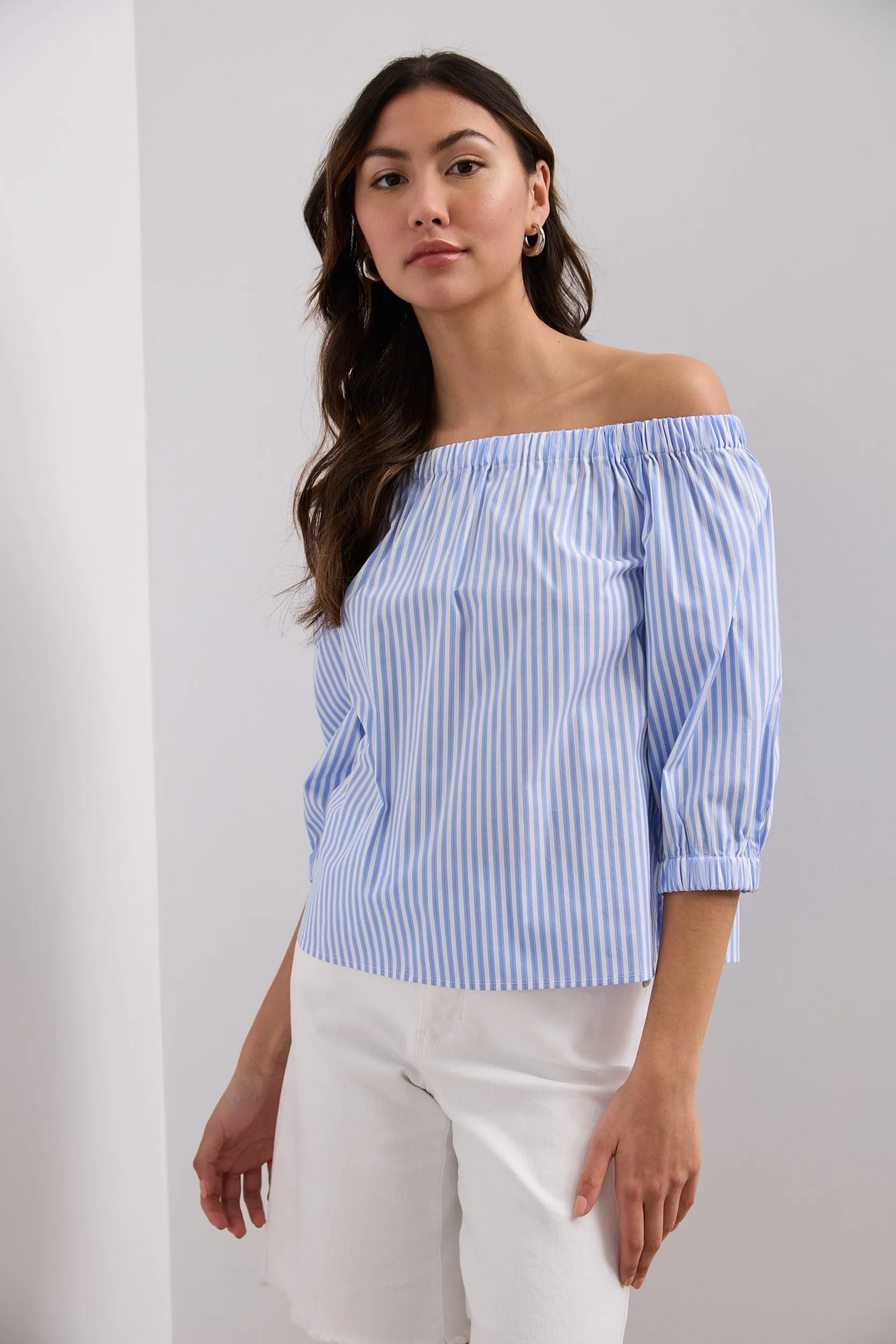 Striped off shoulder top sold by Tristan Style