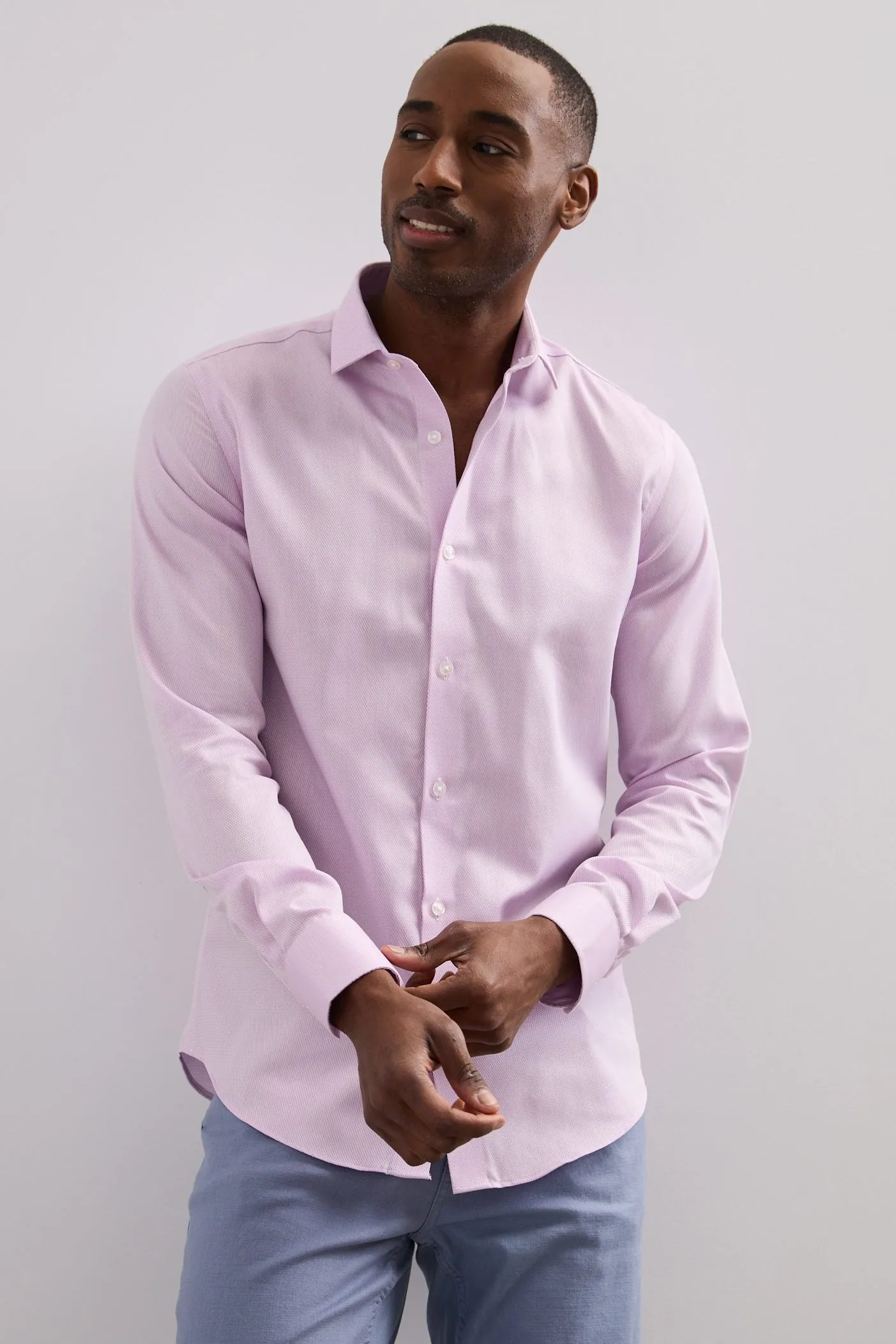 Extra-fitted non-iron textured shirt sold by Tristan Style