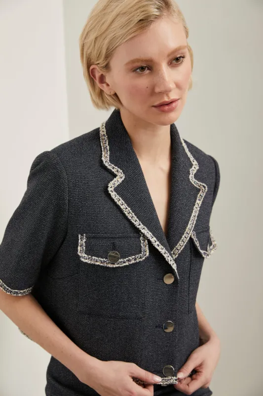 Short sleeve cropped jacket with ribbon sold by Tristan Style
