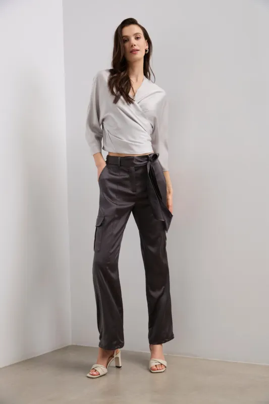 Satin cargo pants with belt sold by Tristan Style
