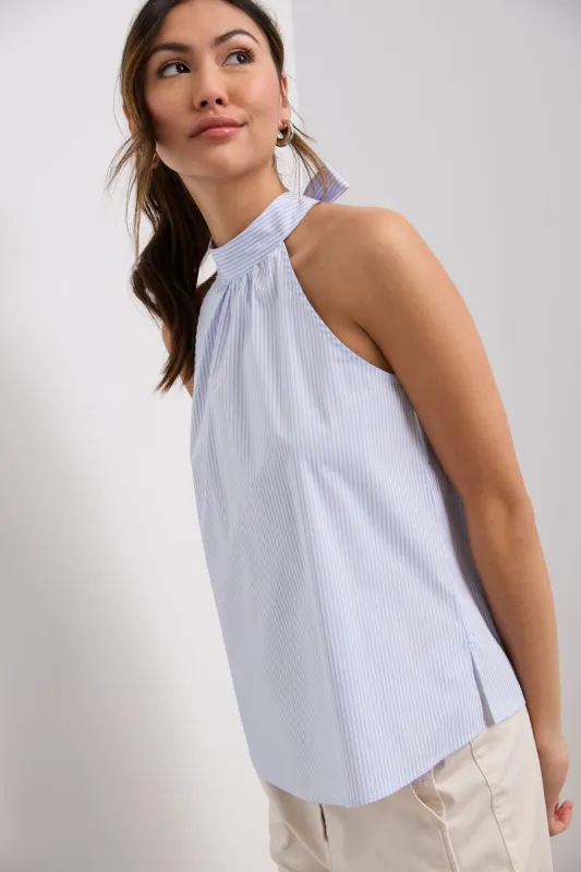 Striped poplin halter top sold by Tristan Style