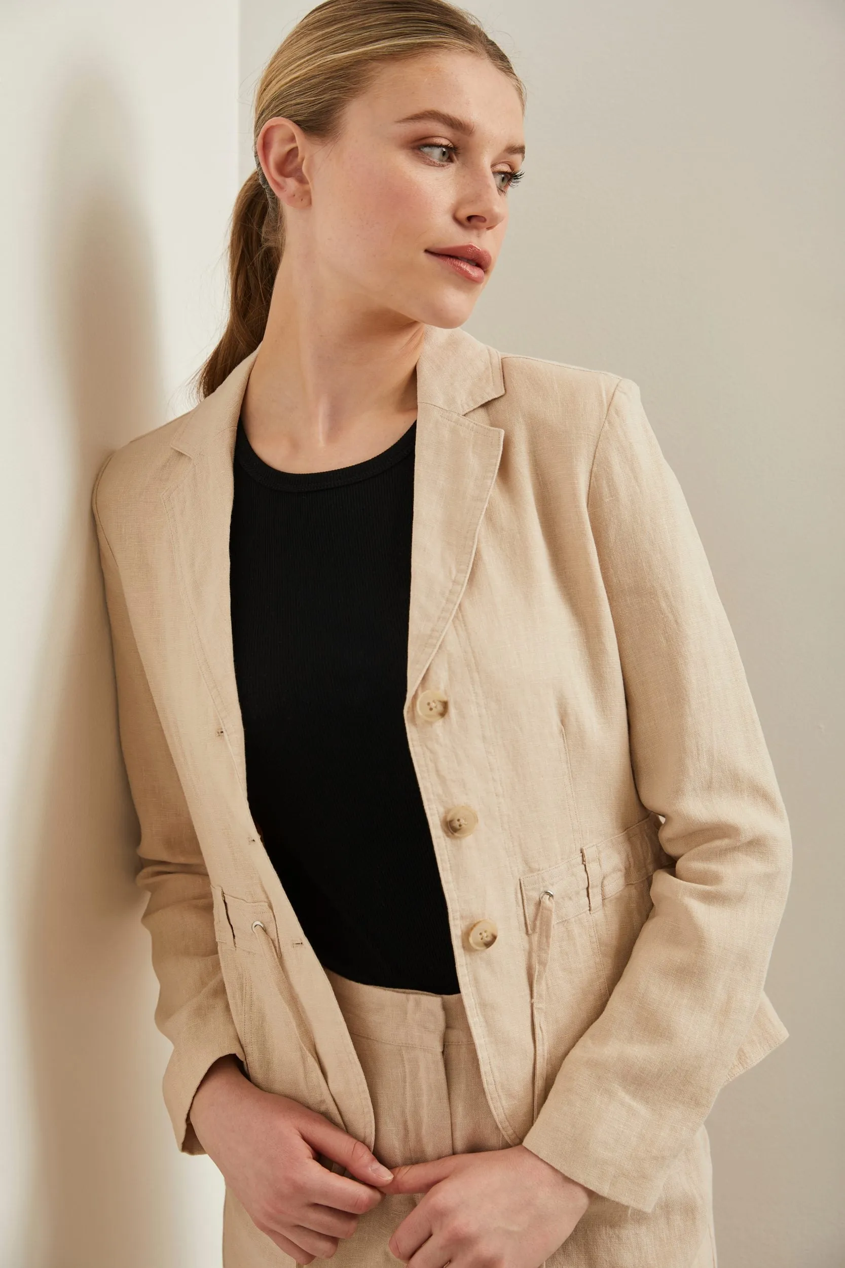 Casual linen blazer with drawstring sold by Tristan Style product image thumbnail 4