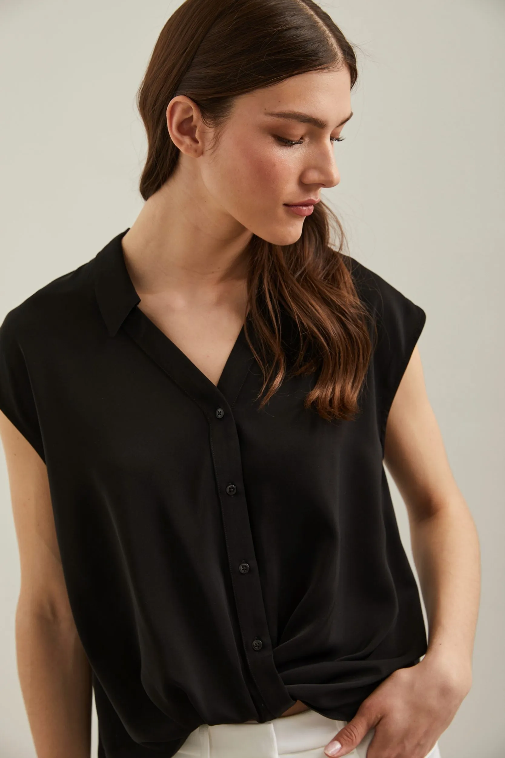 Oversized fluid shirt with twisted front sold by Tristan Style product image thumbnail 3