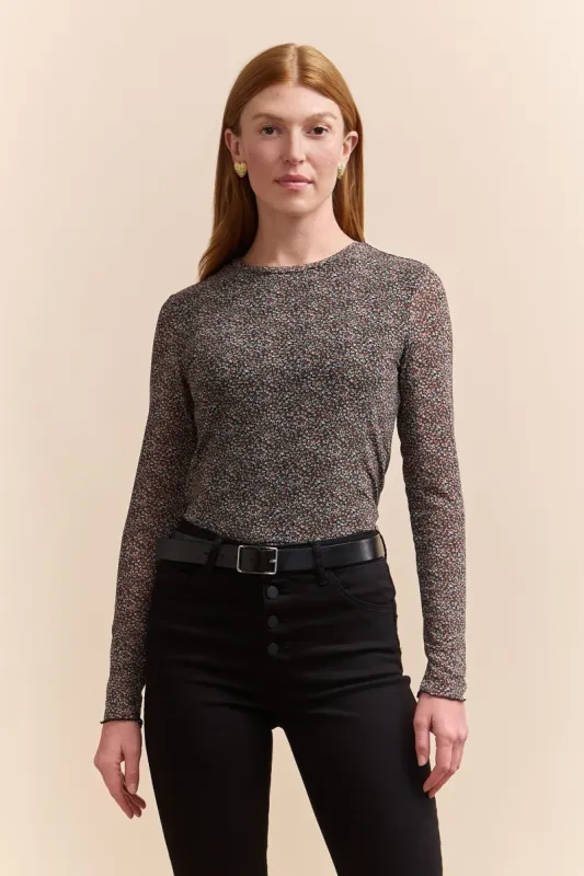 Printed micro mesh top sold by Tristan Style