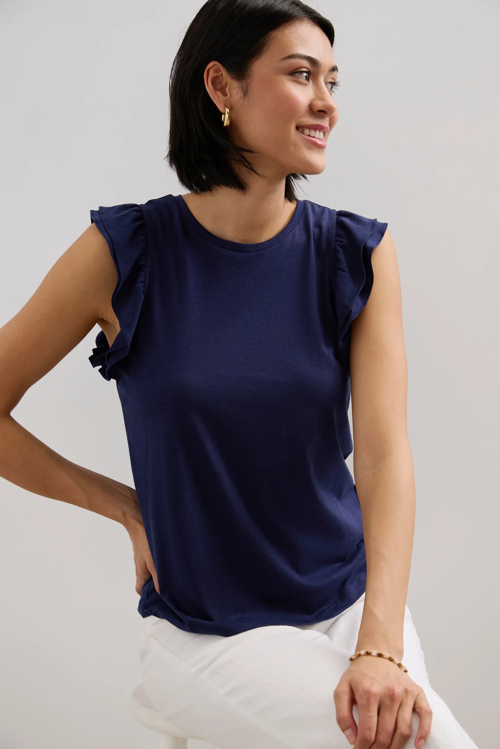 T-shirt with ruffled sleeves sold by Tristan Style