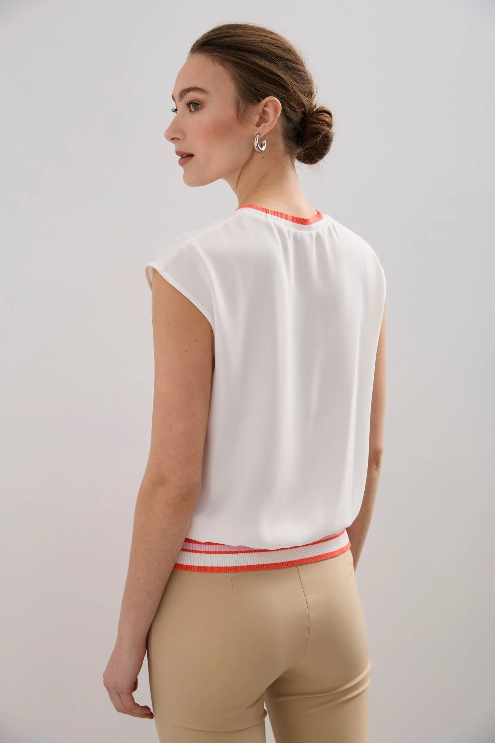 Sleeveless top with striped rib knit detail sold by Tristan Style product image thumbnail 2