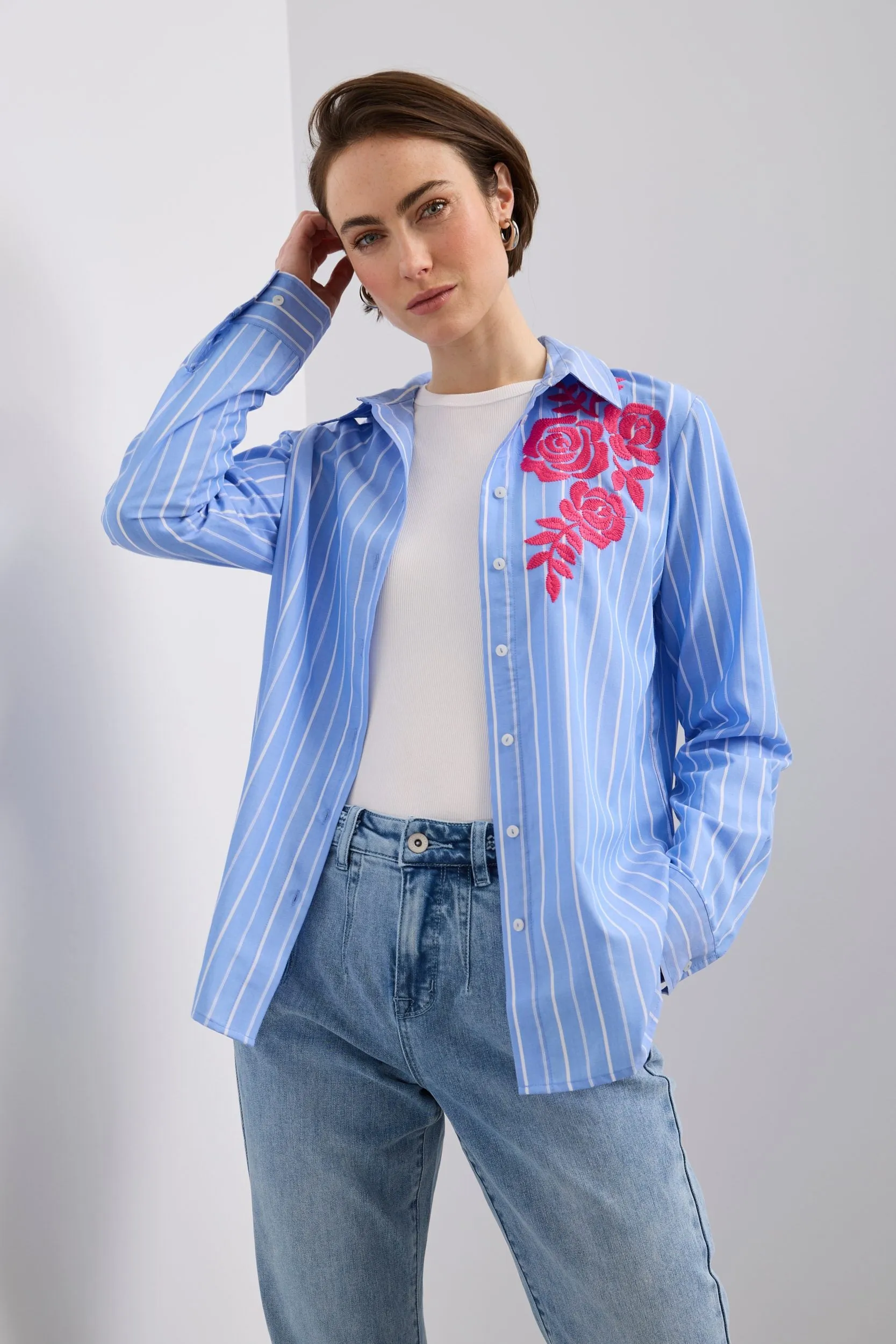 Stripped shirt with embroidery sold by Tristan Style product image thumbnail 2