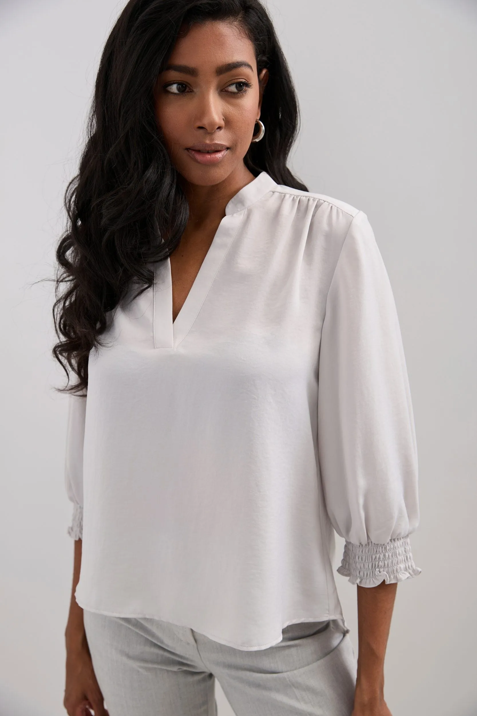 V-neck blouse with ruching detail sold by Tristan Style product image thumbnail 3