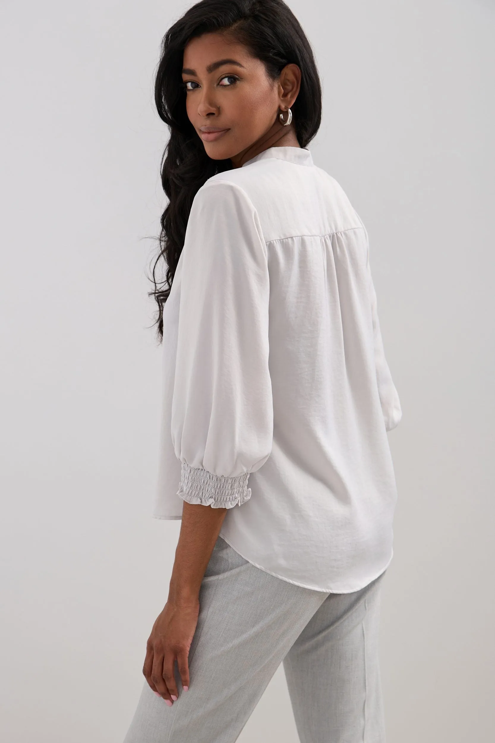 V-neck blouse with ruching detail sold by Tristan Style product image thumbnail 4