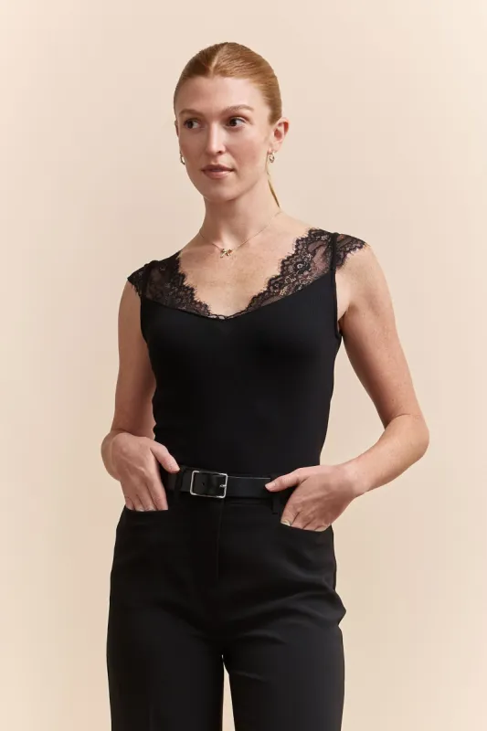 Rib top with lace sold by Tristan Style