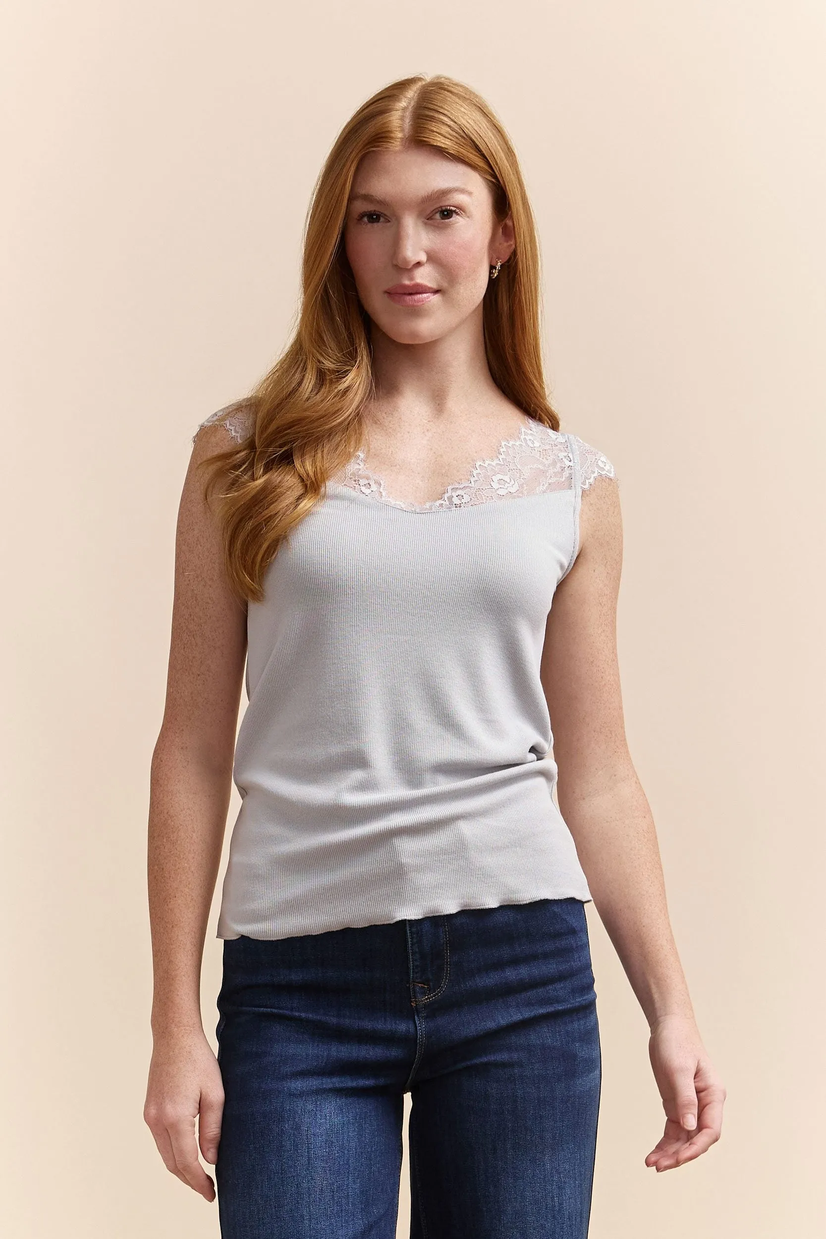 Rib top with lace sold by Tristan Style product image thumbnail 2