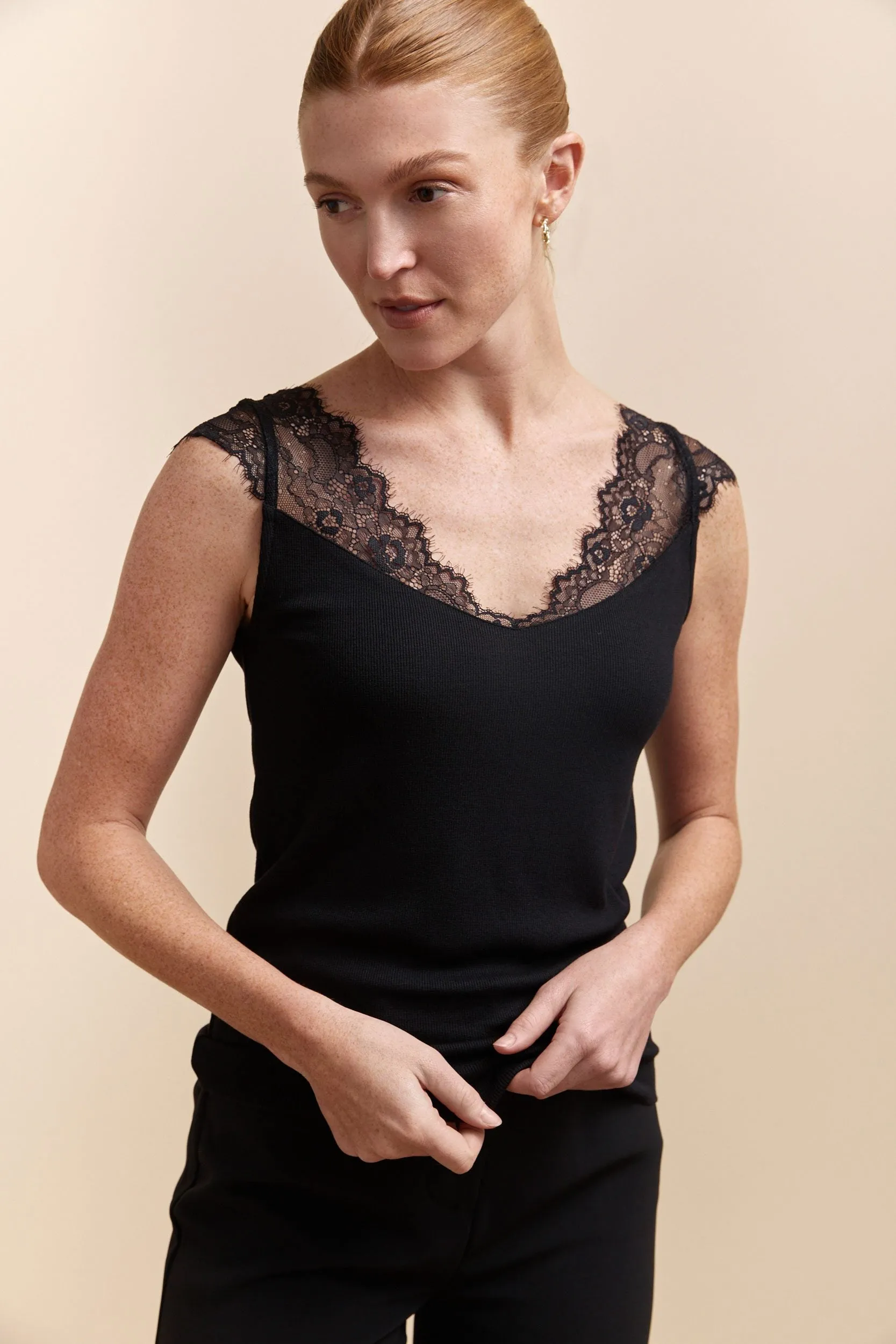 Rib top with lace sold by Tristan Style product image thumbnail 5
