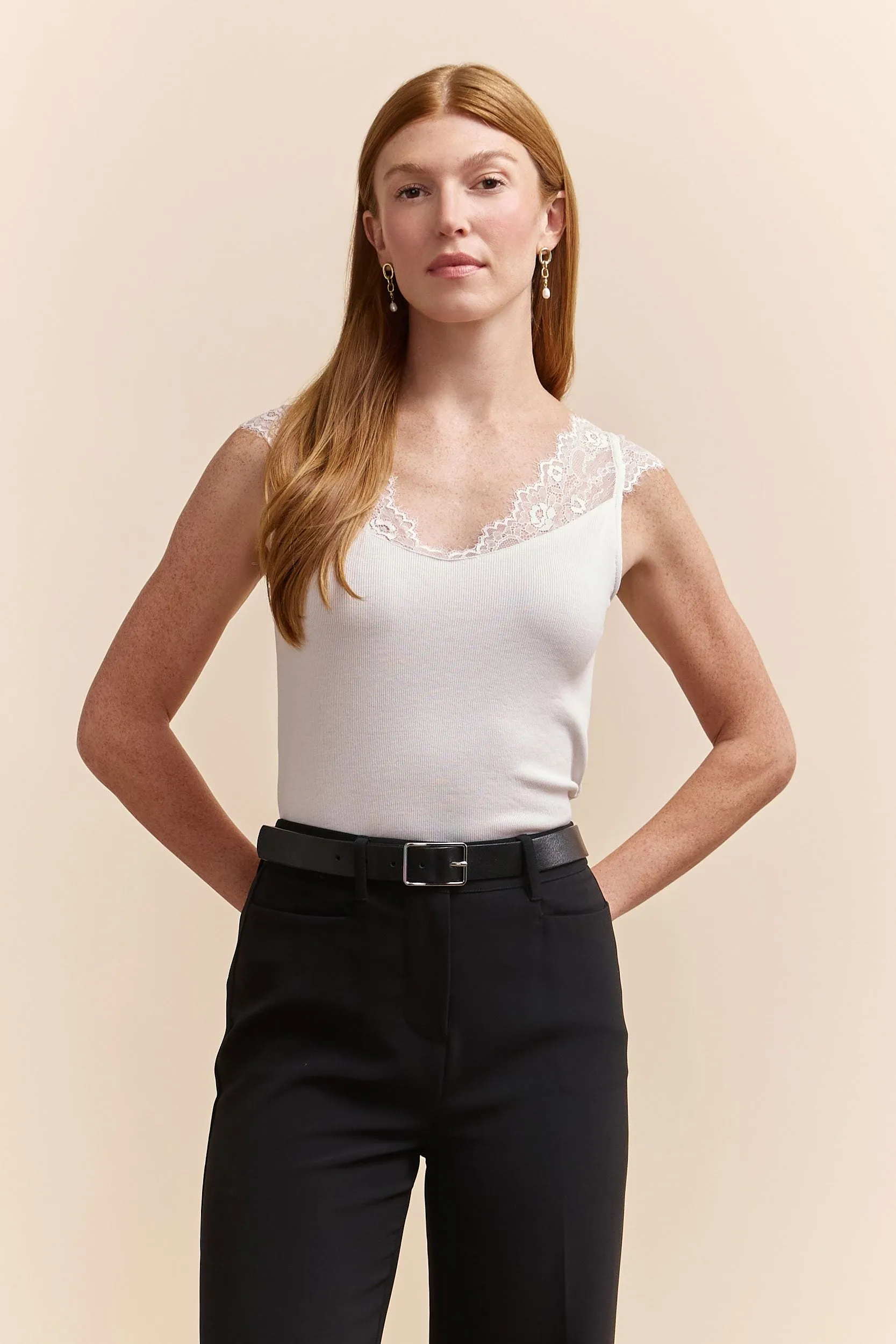 Rib top with lace sold by Tristan Style product image thumbnail 3