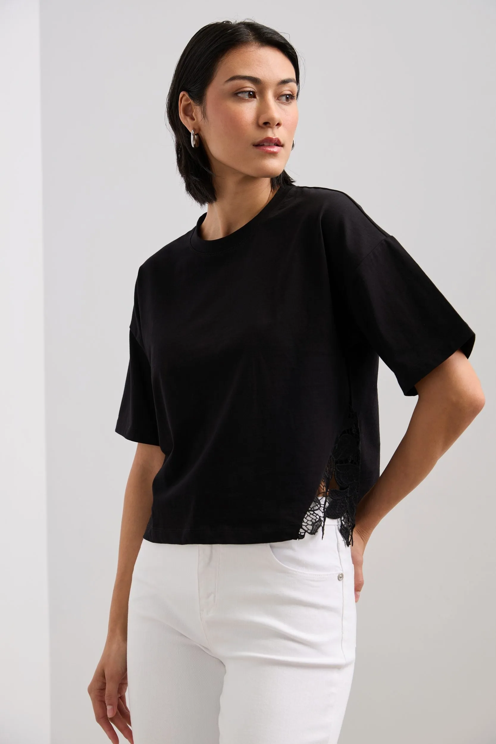 Crop t-shirt with crochet detail sold by Tristan Style