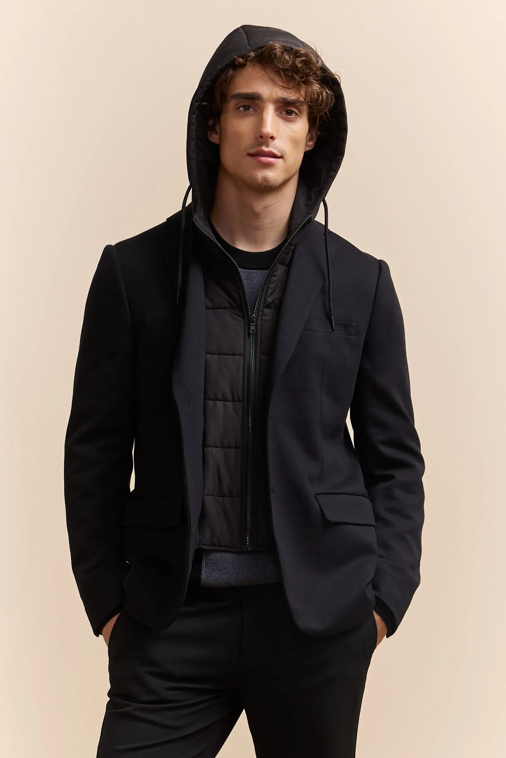 Double knit Fitted blazer with removable hood sold by Tristan Style product image thumbnail 5