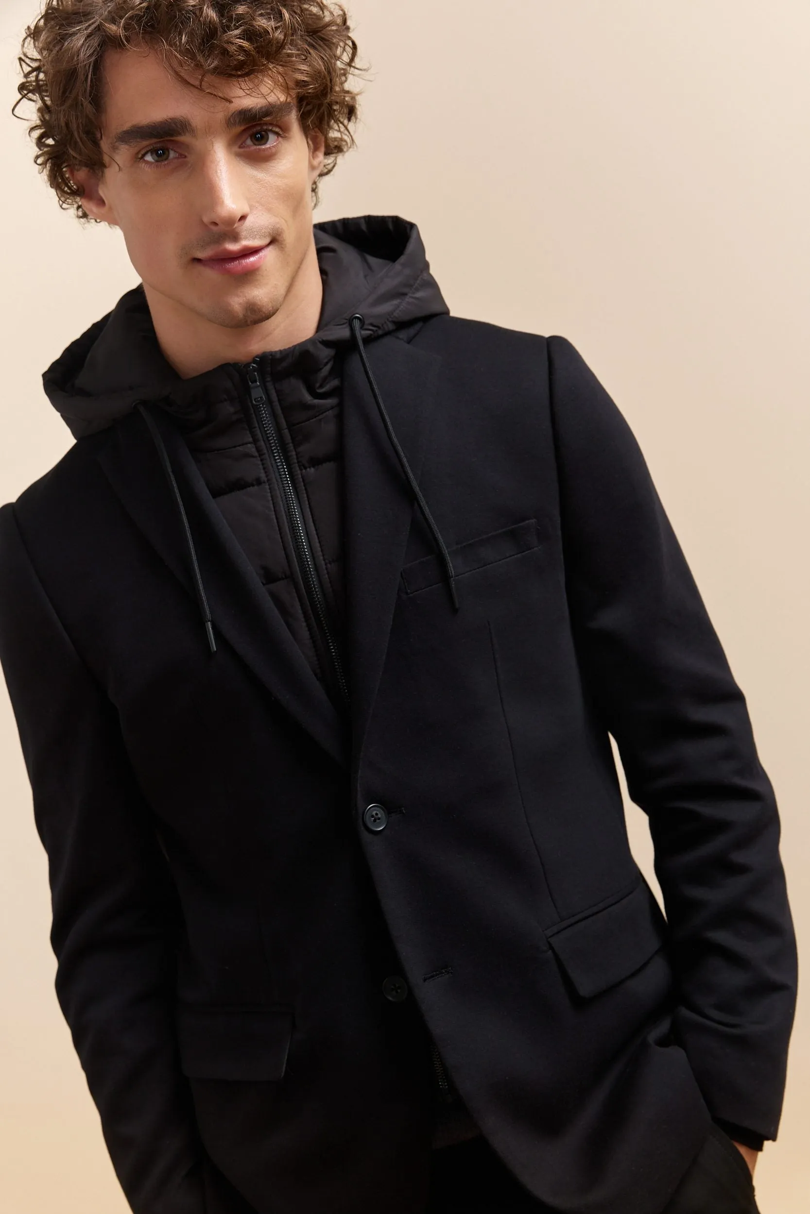 Double knit Fitted blazer with removable hood sold by Tristan Style product image thumbnail 3