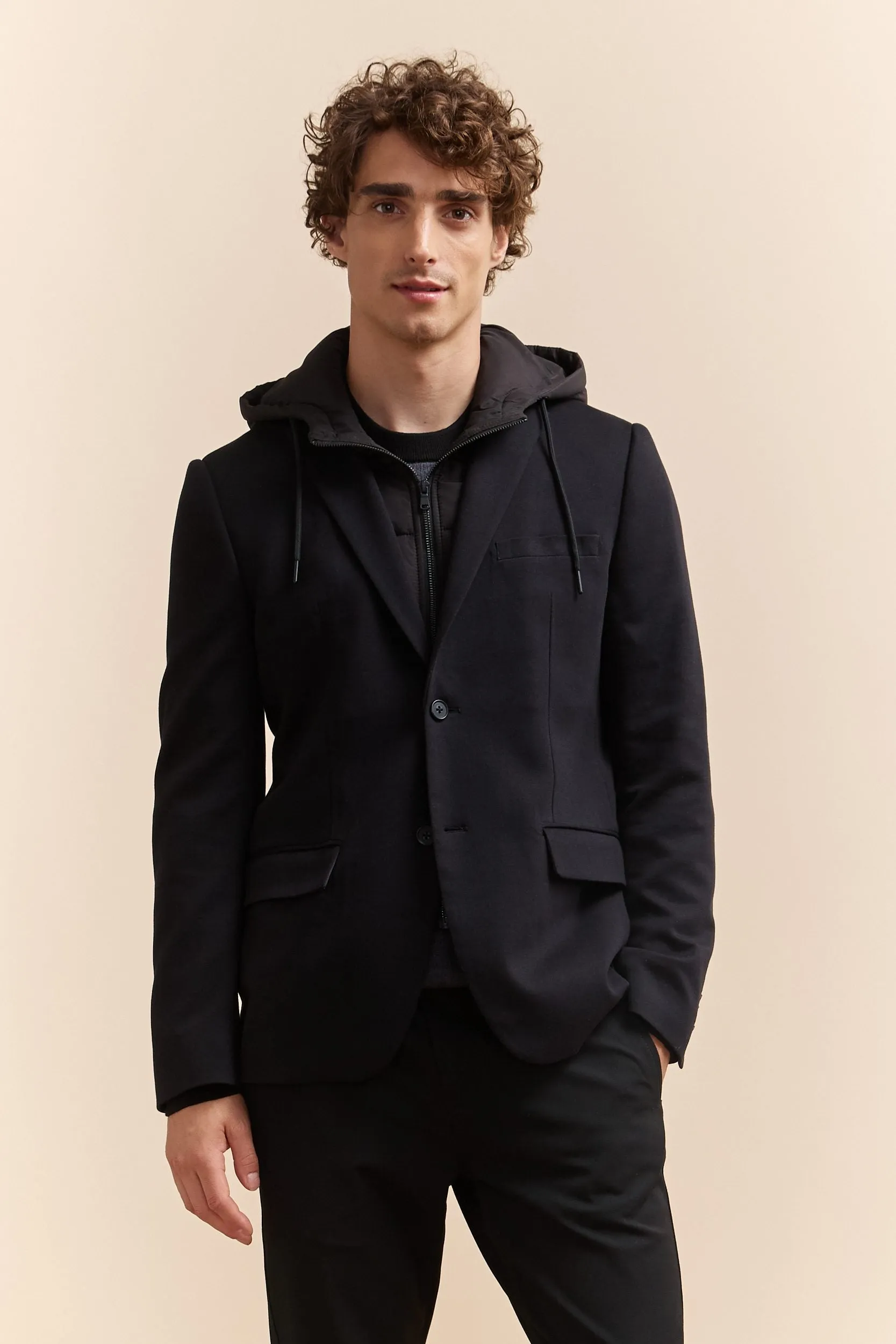 Double knit Fitted blazer with removable hood sold by Tristan Style