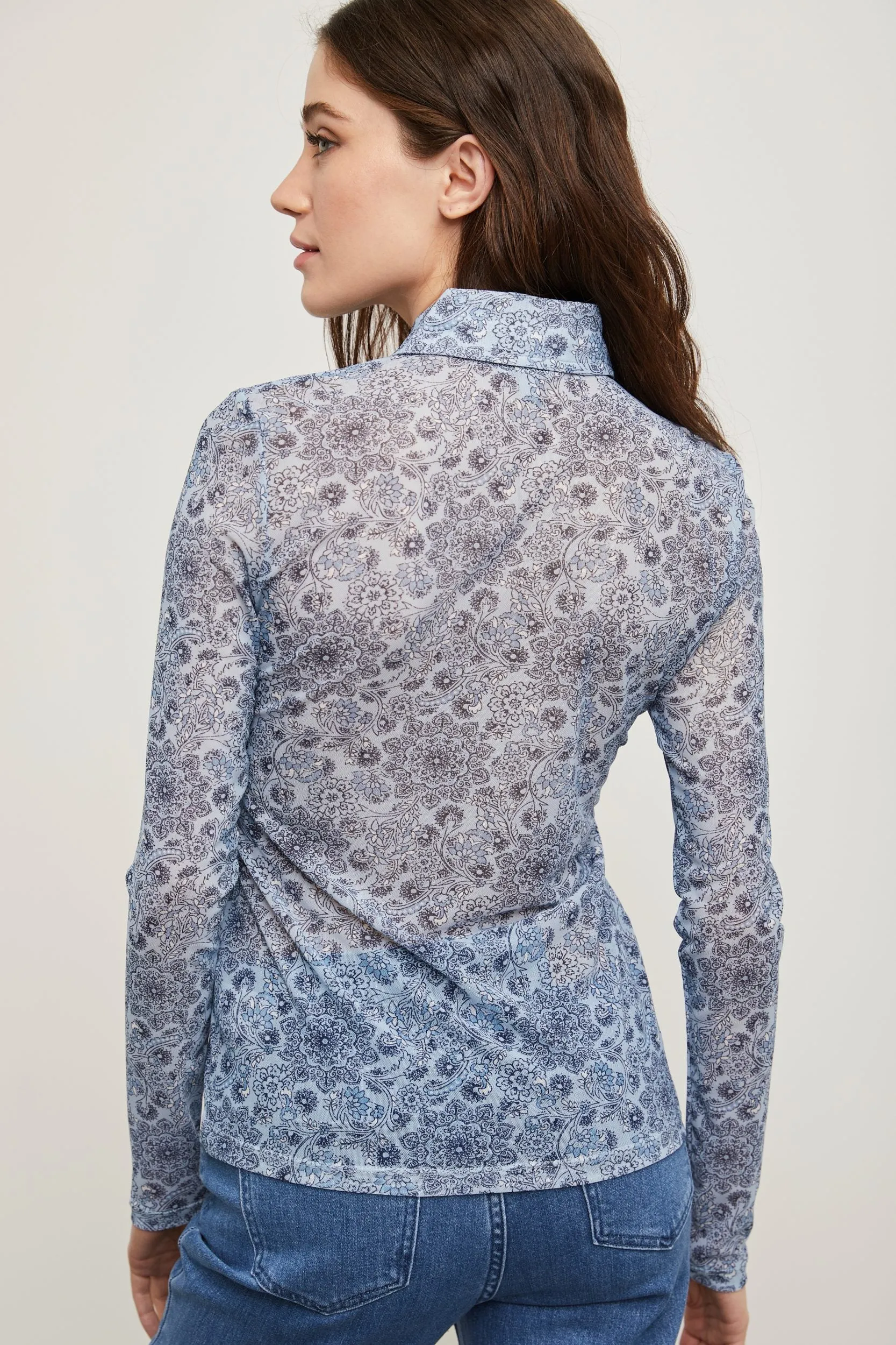 Micro mesh printed top with polo collar sold by Tristan Style product image thumbnail 3