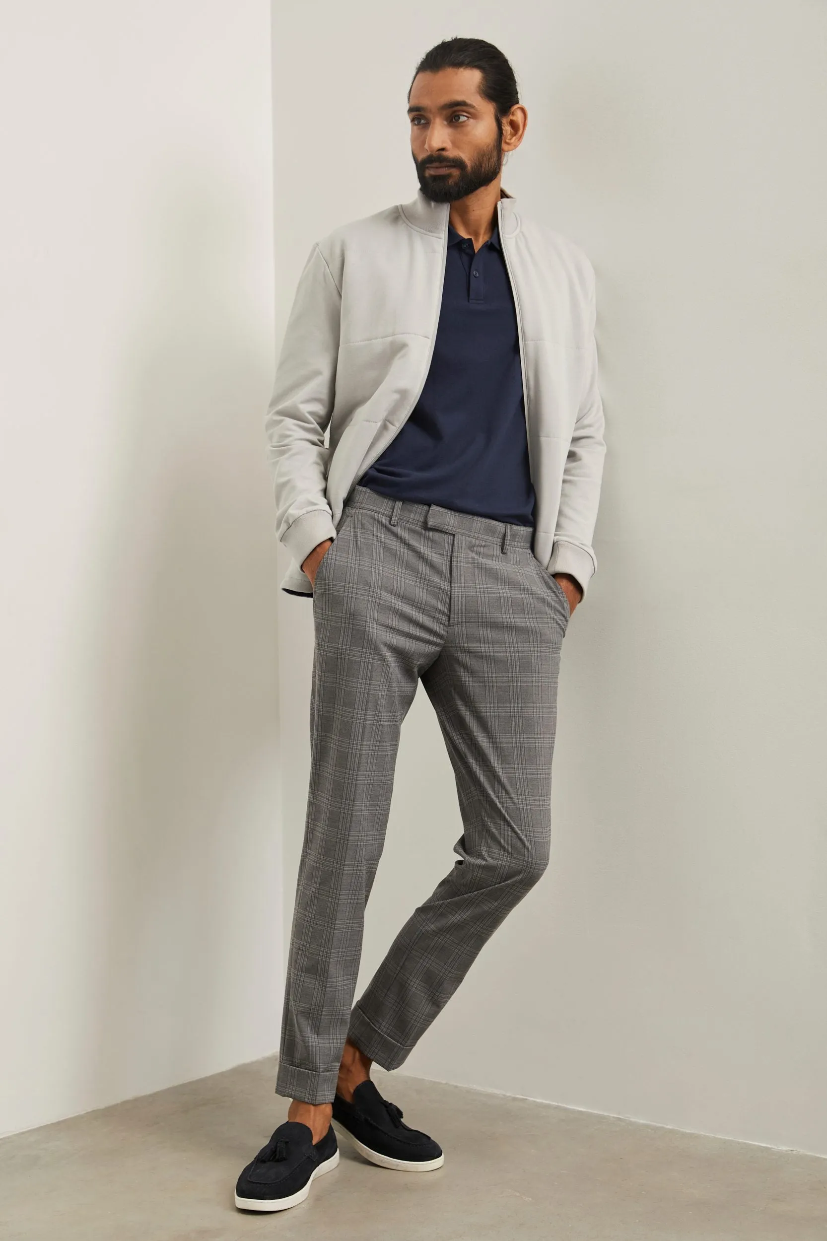 Slim fit check pants with cuffs sold by Tristan Style