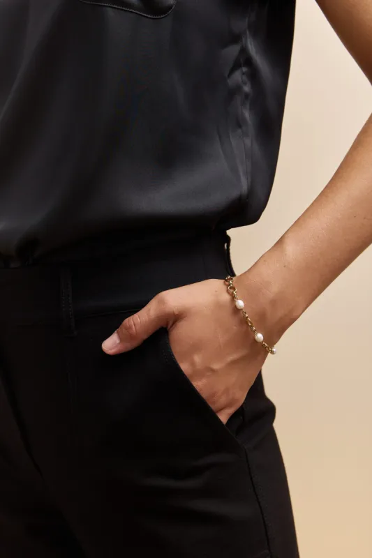 Stainlesss steel bracelet with pearls sold by Tristan Style