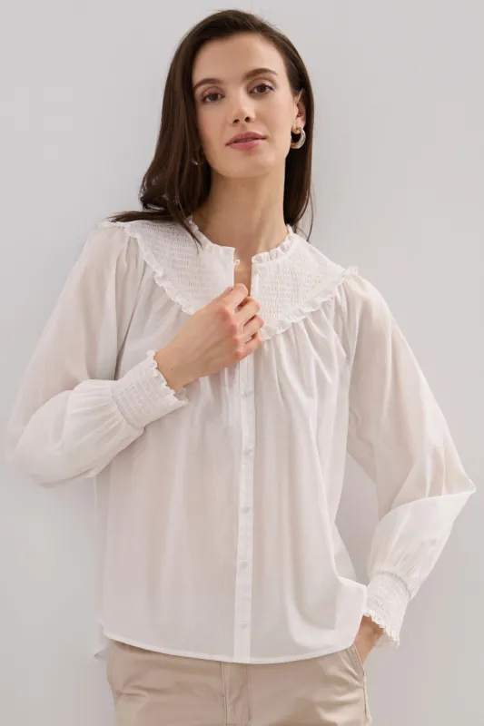 Puffy sleeve blouse with ruching sold by Tristan Style