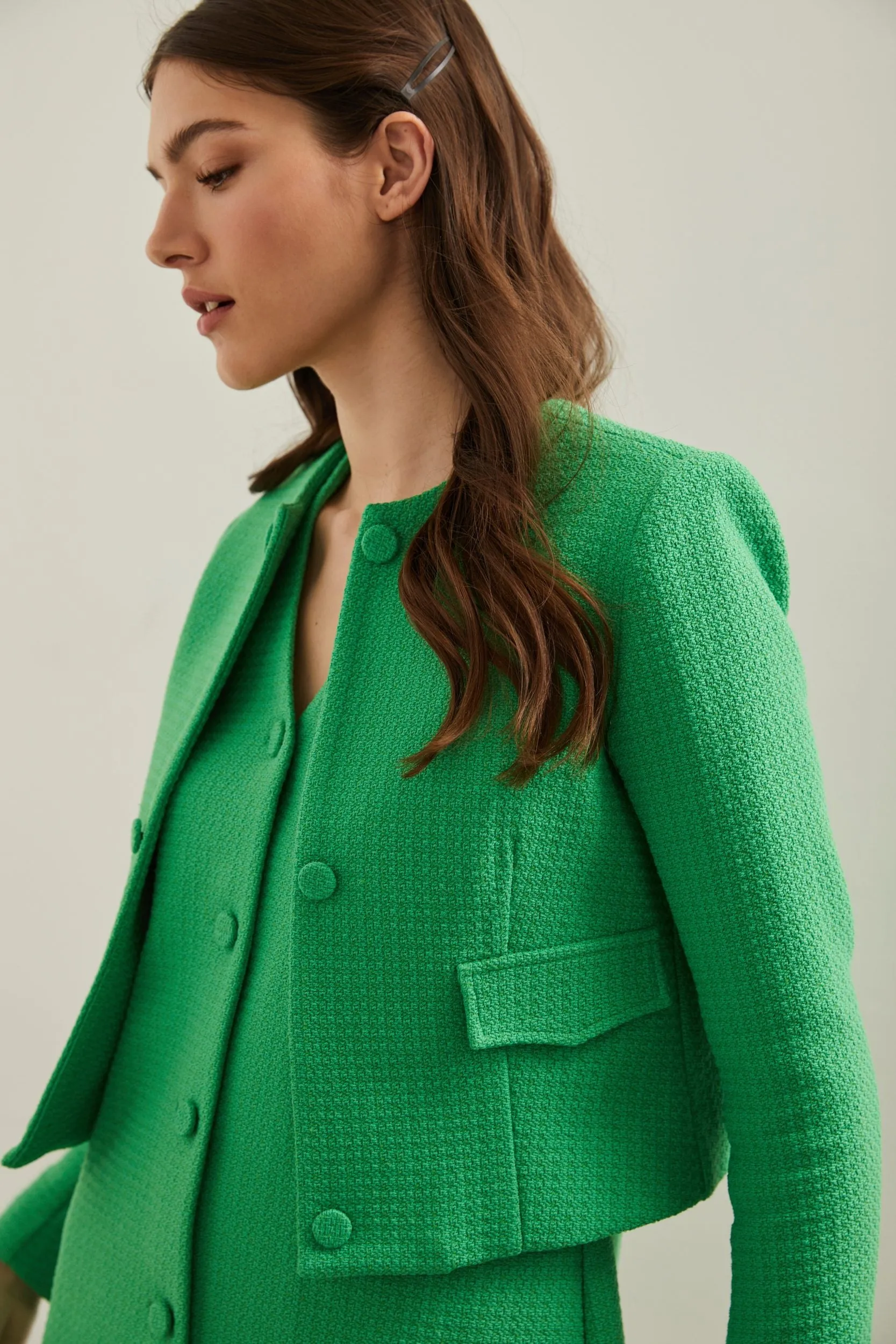 Textured cropped blazer sold by Tristan Style