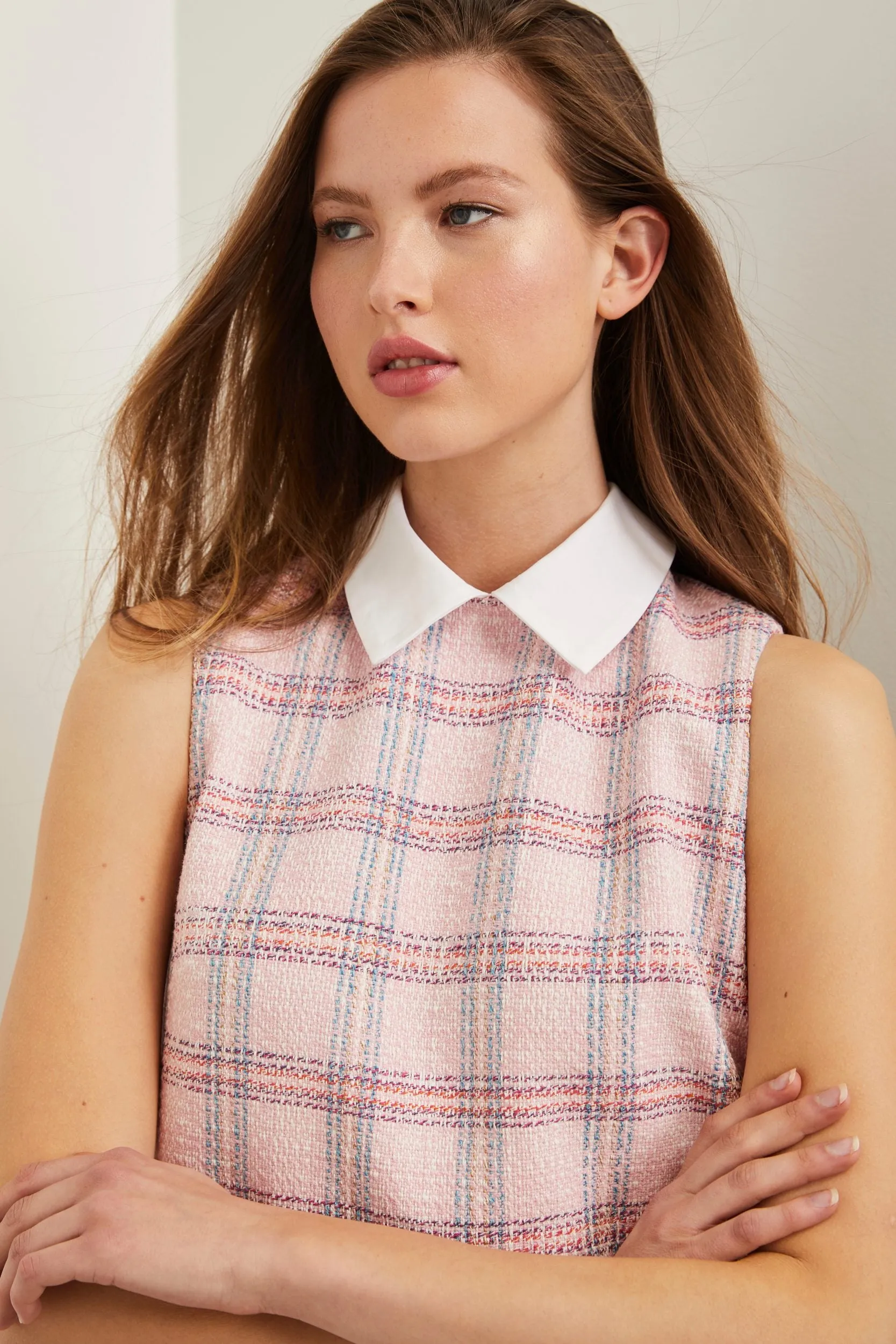 A line plaid dress with contrast collar sold by Tristan Style product image thumbnail 2