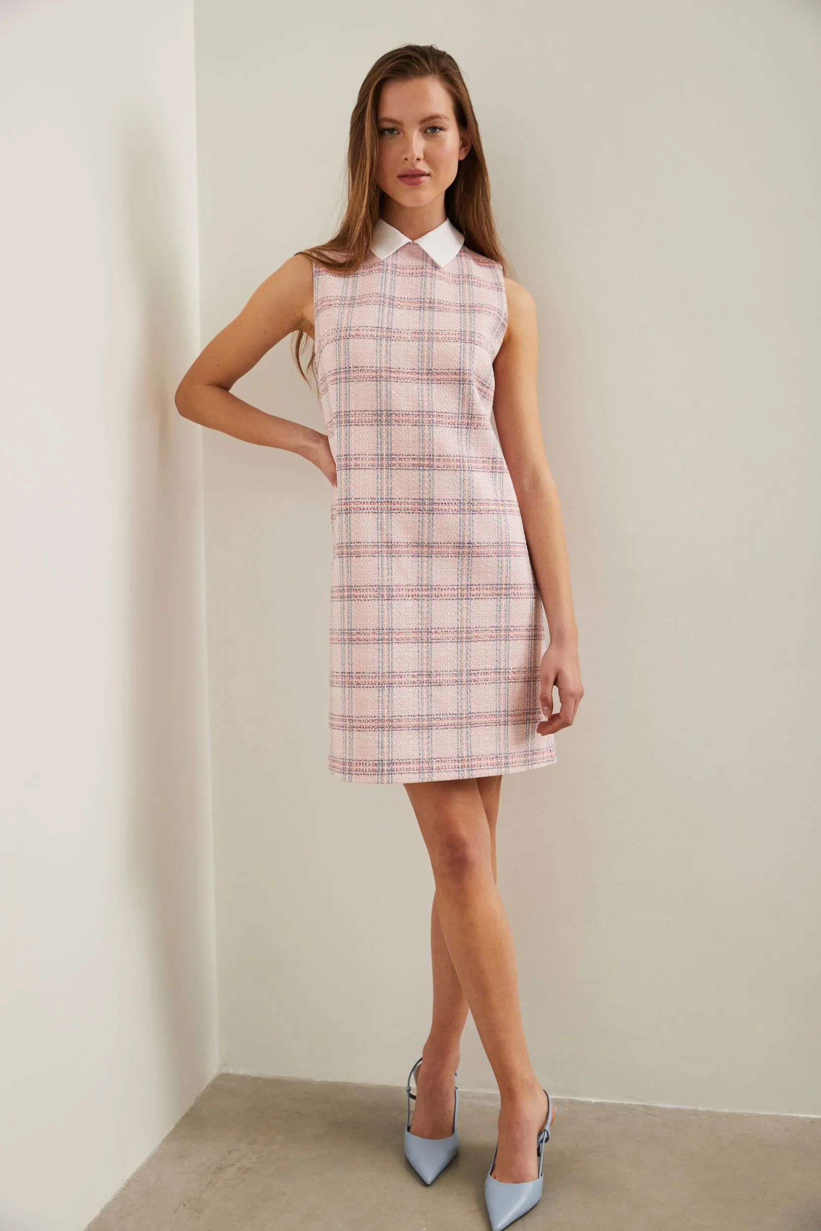 A line plaid dress with contrast collar sold by Tristan Style