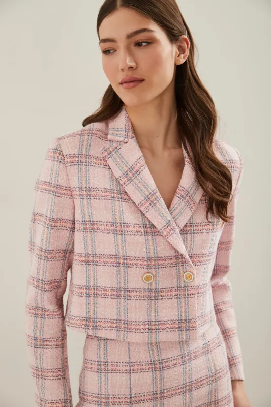 Double breast cropped plaid blazer sold by Tristan Style
