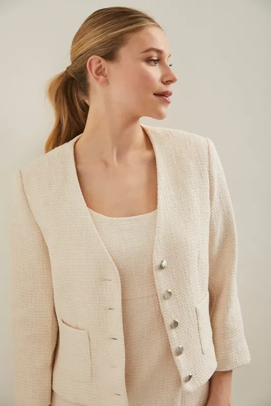 Tweed blazer with applied pocket sold by Tristan Style