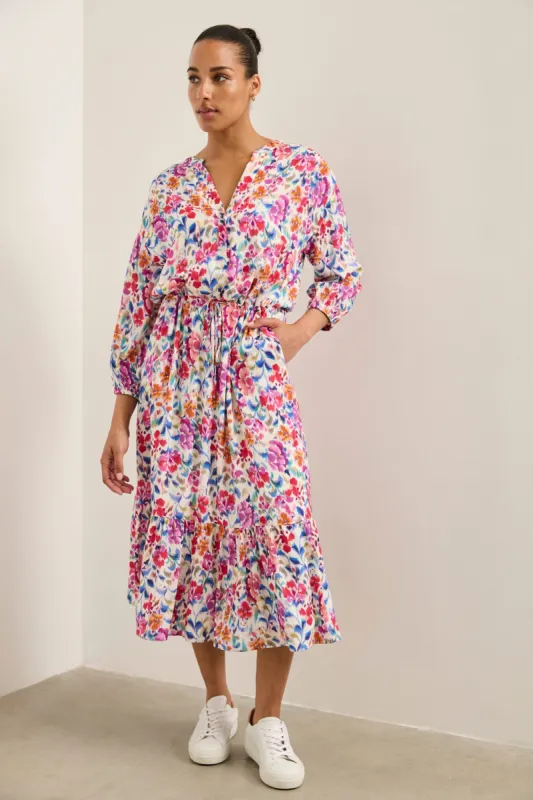 Floral printed fluid shirt dress sold by Tristan Style