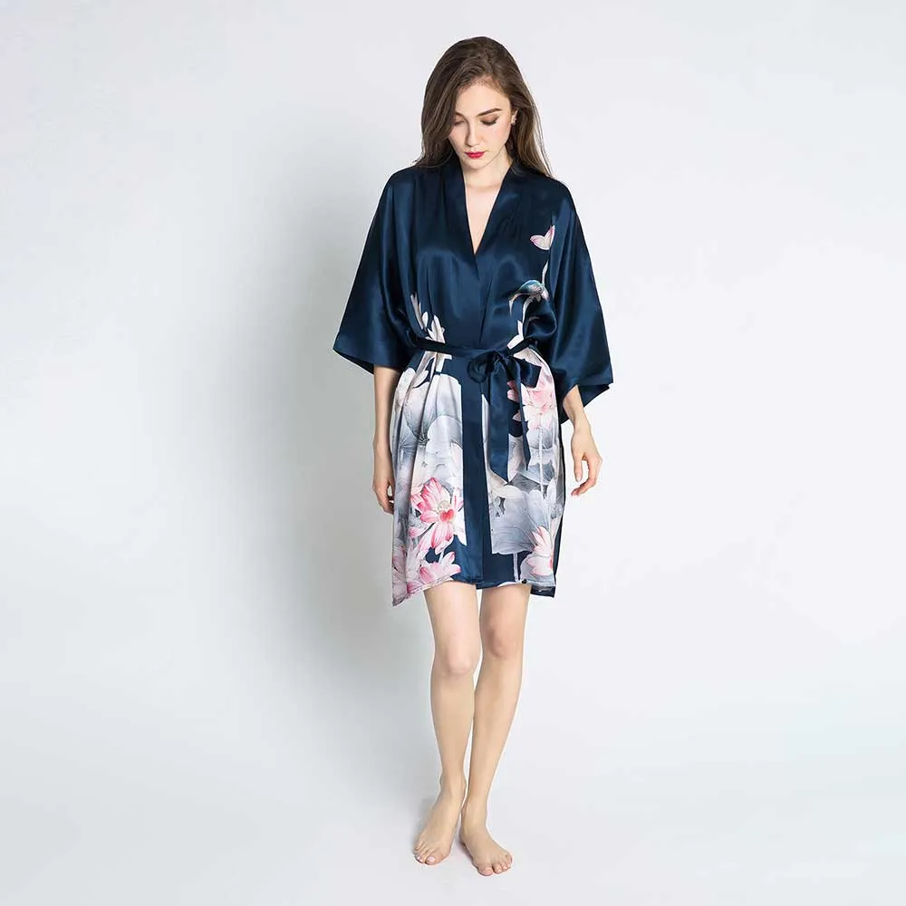 Silk Lotus Short Kimono Robe sold by Kim + Ono