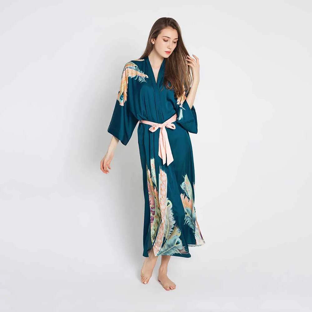 Peacock Feather Long Kimono Robe sold by Kim + Ono product image thumbnail 5