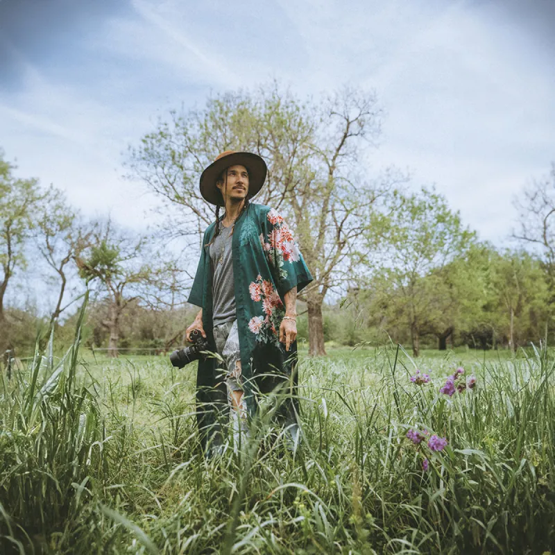 Coral Chrysanthemum Long Kimono Robe sold by Kim + Ono