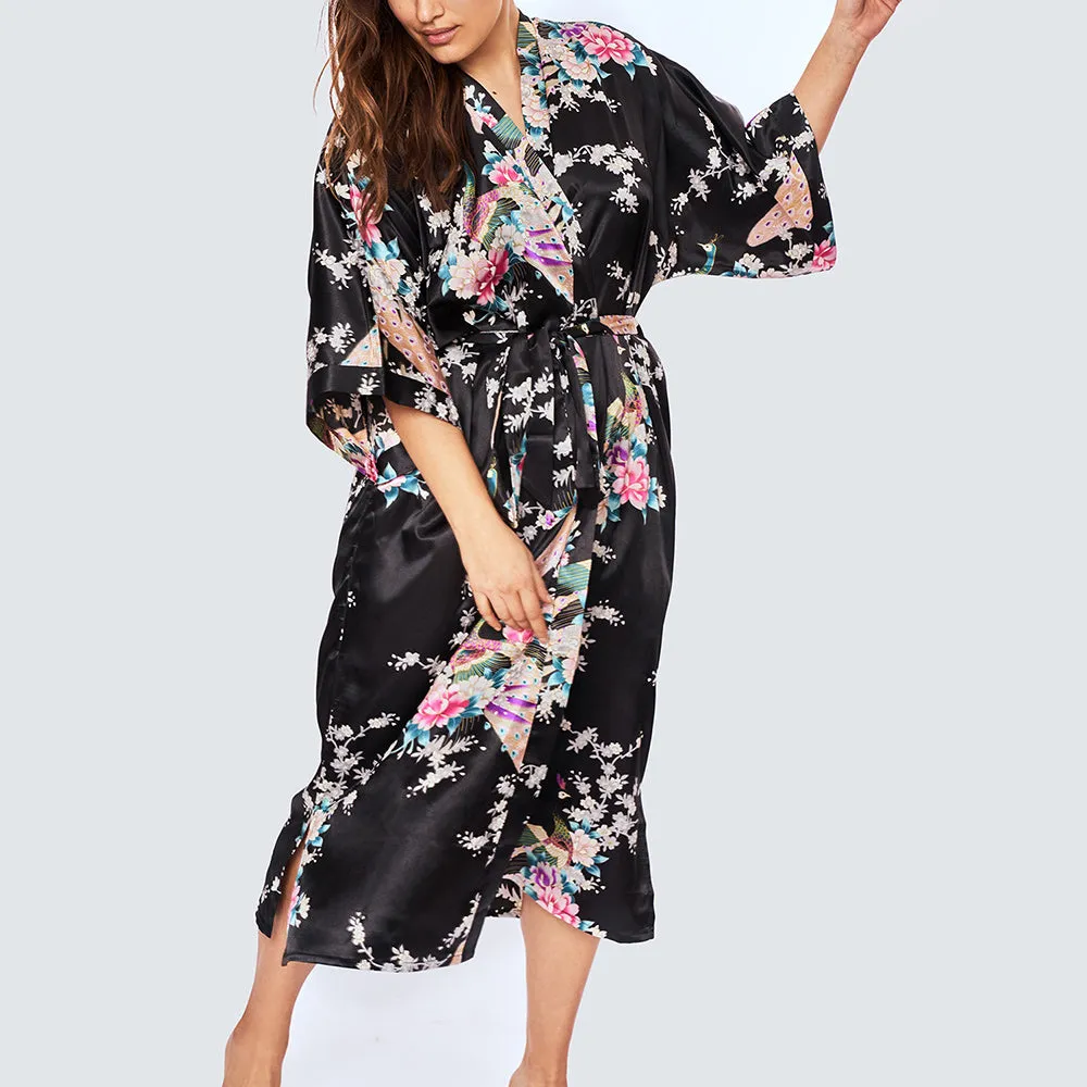 Peacock & Blossoms Long Kimono Robe (Plus Size) sold by Kim + Ono product image thumbnail 5