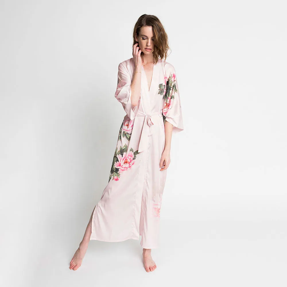 Peony & Bird Long Kimono Robe sold by Kim + Ono