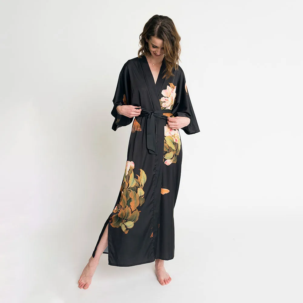 Peony & Butterfly Long Kimono Robe sold by Kim + Ono