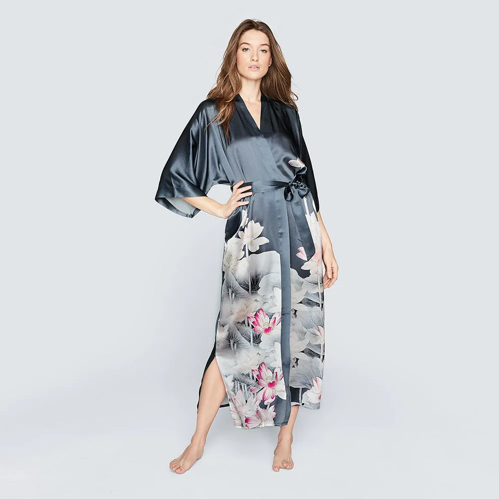 Washable Silk Lotus Long Kimono Robe sold by Kim + Ono