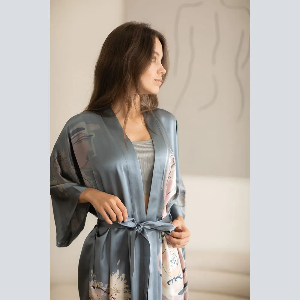 Washable Silk Jia Short Kimono Robe sold by Kim + Ono